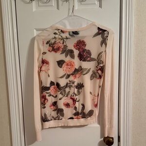 CeCe Sheer Floral Cardigan in Cream with Pink and Green Accents